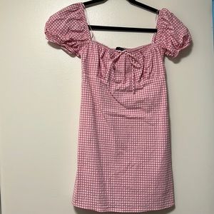 Zara Pink Seersucker Dress with Puff Sleeves
